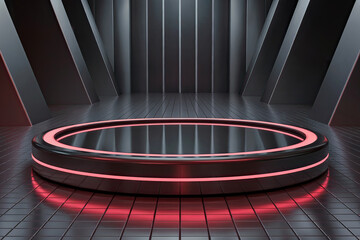 Obraz premium Futuristic stage design with illuminated red ring perfect for product presentation and display