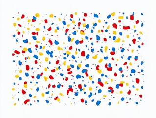 Abstract pattern of scattered, irregular, colorful shapes on a white background