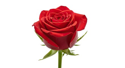 Vibrant Red Rose with Dew Drops Isolated on White Background, a Symbol of Love and Freshness