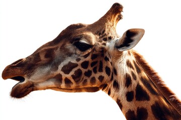 Close-up profile of a giraffe's head and neck