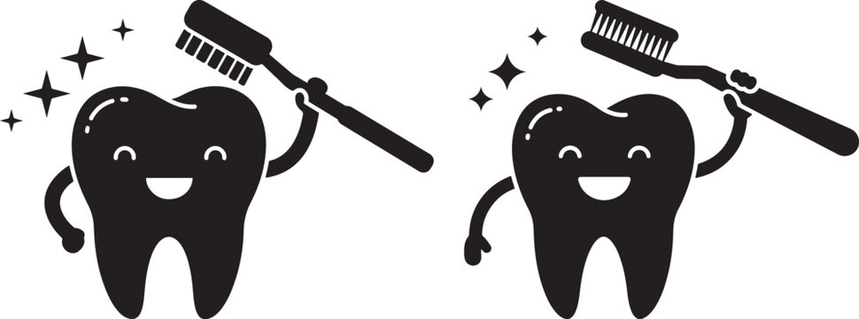 Happy tooth brushing teeth silhouette