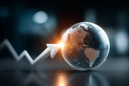 3D arrow pointing to a globe
A 3D arrow pointing to a glowing digital globe symbolizes business expansion and global reach. The clean, futuristic design features neon blue lighting, sharp focus, and a