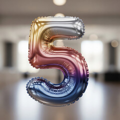 Five Balloon Floating in Room Celebrate Milestone, Gradient Color Number