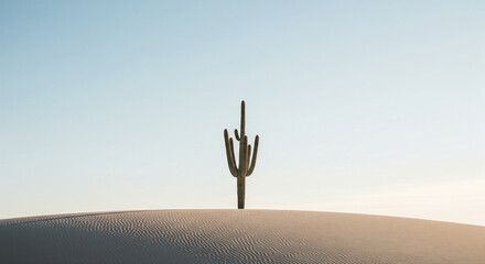 Lone Saguaro Cactus Stands Tall on a Sand Dune Under a Clear Blue Sky