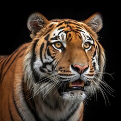 Naklejka premium Majestic tiger portrait intense gaze fierce wild animal majestic big cat powerful predator