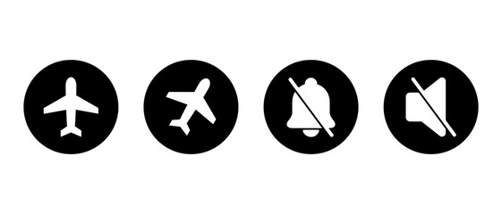 Flight mode, silent bell and mute speaker icon in black circle