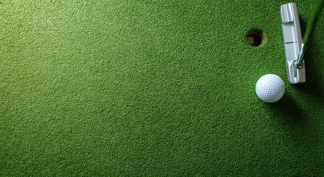 Golf putting green with ball and putter - Powered by Adobe