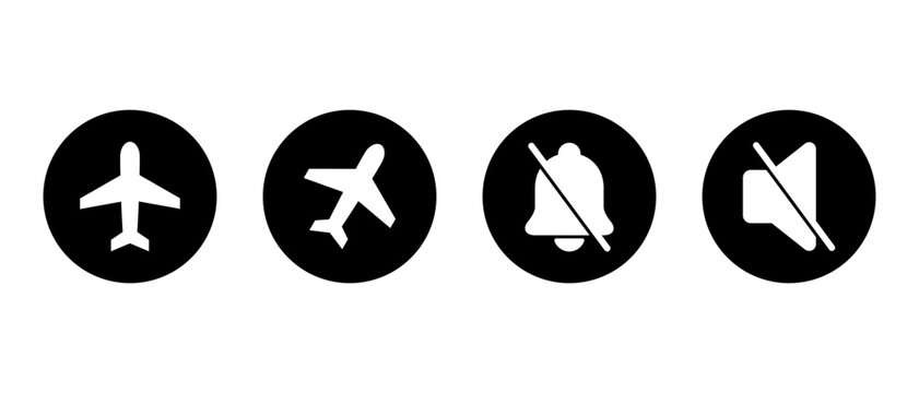 Flight mode, silent bell and mute speaker icon in black circle