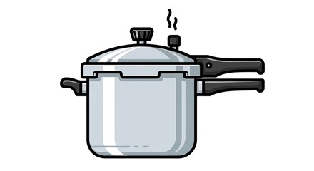 Obraz premium Modern Silver Pressure Cooker with Black Handles and Steaming Vent on White Background