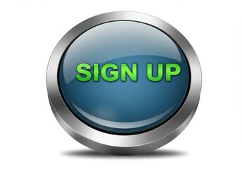 Glossy green "sign up" button with metallic silver bezel on