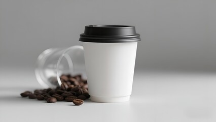 Mockup Minimalist Coffee Cup with Coffee Beans on White Background