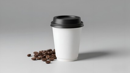 Mockup Minimalist Coffee Cup with Coffee Beans on White Background