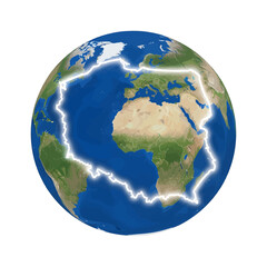 Earth Globe with Bright Outline Highlighting Continental Shape on Dark Blue Ocean and Textured Landmass
