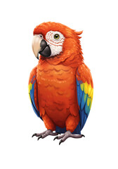 Obraz premium Cute Scarlet Macaw Parrot Illustration with Colorful Feathers and Orange Gradient Background png clear alpha channel cutout isolated on transparent background
