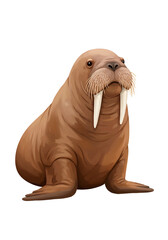 Digital illustration of a walrus with prominent tusks and whiskers png clear alpha channel cutout isolated on transparent background