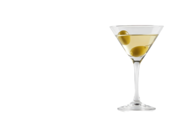 Classic martini cocktail with olives in a stemmed glass isolated on transparent background