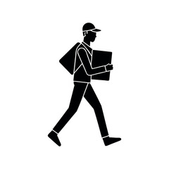 Delivery Person with Cap and Packages in Silhouette Style Illustration Art