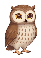 Fototapeta premium Cute Cartoon Owl Illustration - Adorable Wildlife Character png clear alpha channel cutout isolated on transparent background