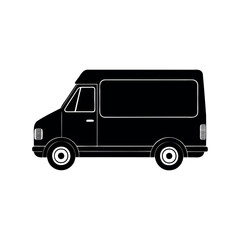 Black and white silhouette of a van or delivery truck illustration