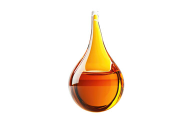 Golden amber liquid droplet with reflected light isolated on transparent background