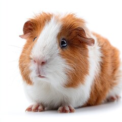 Close-up of a small guinea pig with reddish-brown and white fur