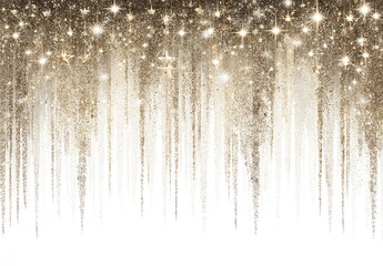 Obraz premium Gold glitter streaks cascading down white background, studded with tiny stars