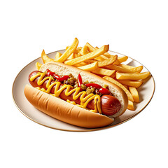 Gourmet Chili Cheese Hot Dog with Fresh Fries, Generative AI