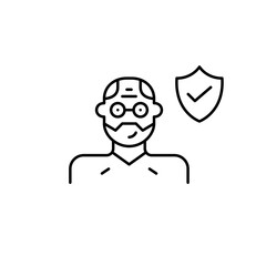 Verified healthcare for seniors, secure retirement support, approved caregiving. Pixel perfect, editable stroke vector icon