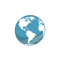 Fototapeta premium Stylized Earth Globe Graphic in Teal and White with Orbiting Lines Isolated on White Background for Cartography or Global Communications