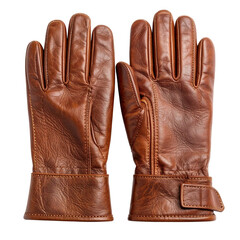 Classic Brown Leather Gloves Isolated on Black Background