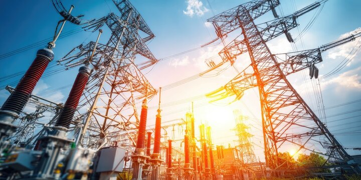 Power station infrastructure under a vibrant sky