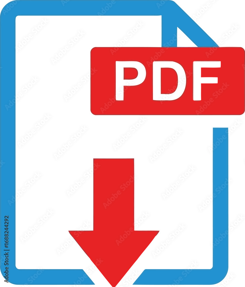Poster download pdf file icon with red arrow symbol for digital document transfer and online information ac