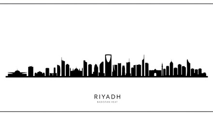 Obraz premium Minimalist vector illustration of the Riyadh city skyline silhouette. Panoramic cityscape of the Saudi Arabian capital in black and white for architectural or travel design