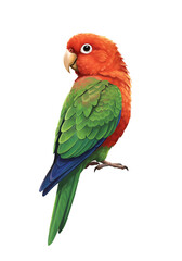 Obraz premium Vibrant Digital Painting of a Red and Green Parrot Perched on a Branch png clear alpha channel cutout isolated on transparent background