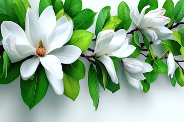 Fototapeta premium Magnolia blossoms on branches, detailed illustration