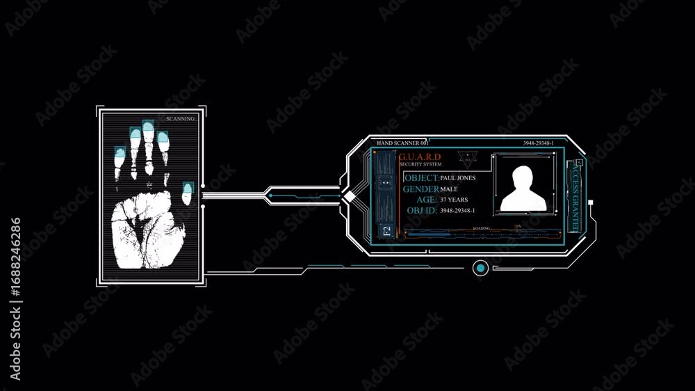 Poster biometric security system: fingerprint scan & access granted - futuristic tech interface