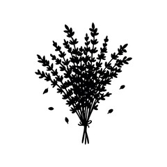 Elegant monochrome drawing of a lavender bouquet tied with ribbon bow