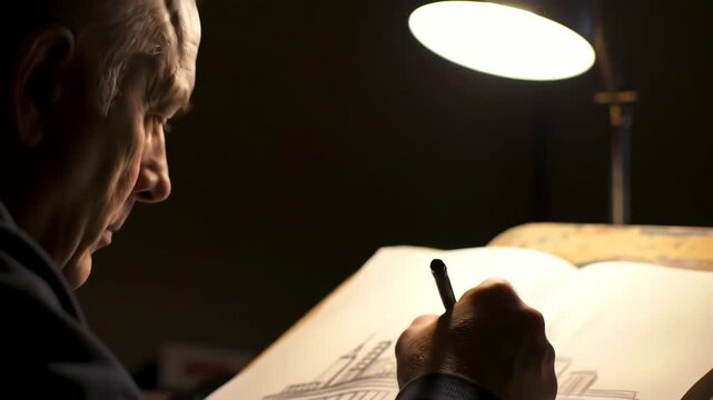 Architect Designs Drawing and Sketching Under the Light