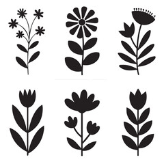 Minimalist Black and White Folk Art Flowers