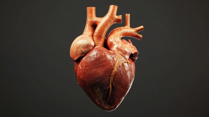 Isolated realistic heart model, showing intricate veins and artery details