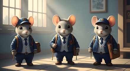 Three Little Postman Mice in Uniform