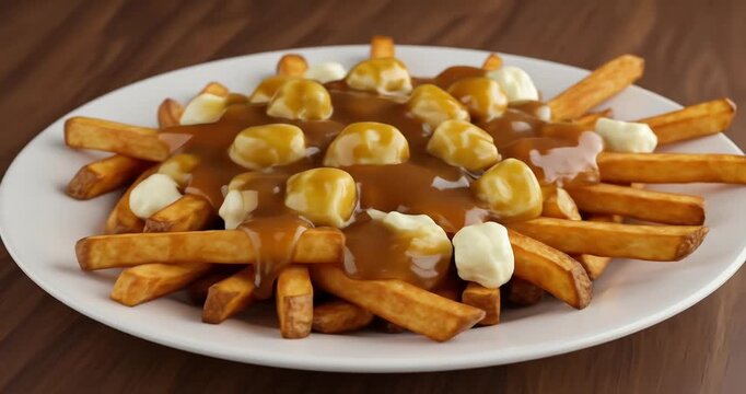 Delicious plate of poutine with fries and gravy (1)