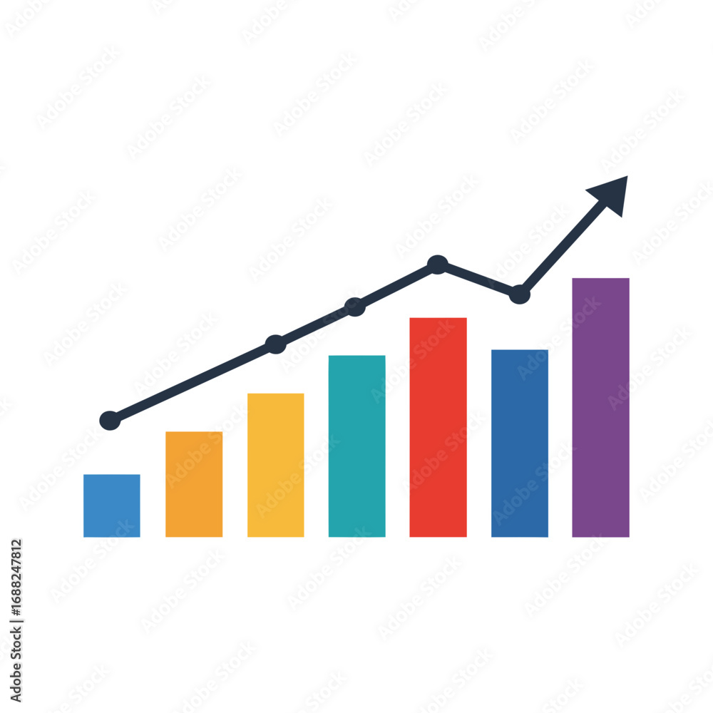 Poster bar and line graph showing upward trend isolated on transparent background