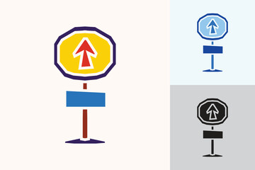 Signpost Icon in Flat Solid Colour Filled with a Cutout Style in Three Colour Style