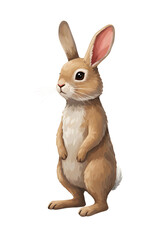 Obraz premium Cute Brown Rabbit Standing on Hind Legs, Digital Painting png clear alpha channel cutout isolated on transparent background
