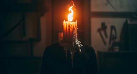 Mysterious Burning Candle in Dark Room