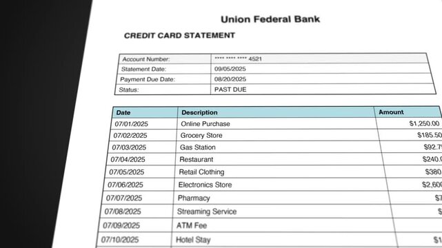 Financial Debt Credit Card Statement Document Animation 3