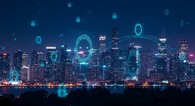 Cityscape night digital network