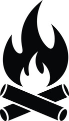 Campfire icon simple silhouette flames burning wood outdoor camping adventure warm hearth elements vector