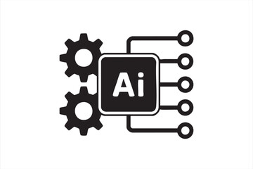 Artificial intelligence icon with gears and circuit connections, AI technology symbol representing machine learning, automation, and digital innovation